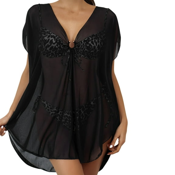 MSJUHEG Sheer Cardigan,Swim Cover Up for Women,Button Down Shirt Dress,Cover Ups for Swimwear Women,Gauze Dress,Shirt Dress,Beach Swimwear Black 2XL