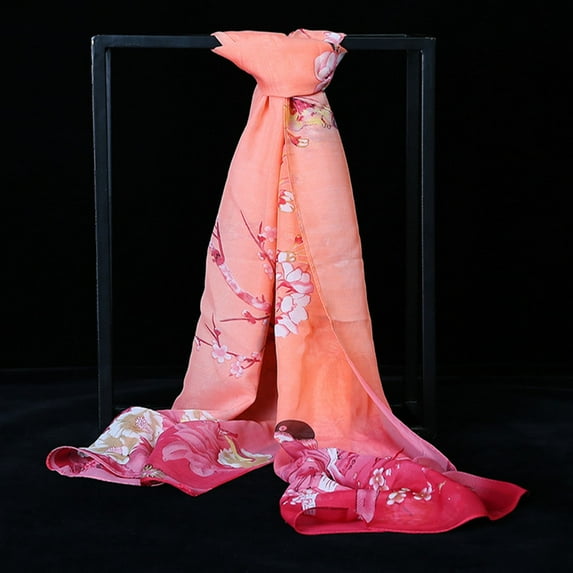 MSJUHEG Sheer Scarf,Boho Scarf,Scarves for Women Lightweight,Cotton Scarf for Women Lightweight,Floral Scarf for Women,Scarfchiffonlightweightbirthdaywomen Orange One Size