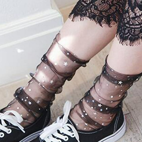 MSJUHEG Sheer Socks,Mesh Socks,See Through Socks,Trouser Socks Women,Lace Socks,Ladies Women’s Breathability Women Lace Mesh Stockings Socks Thin Socks Black One Size