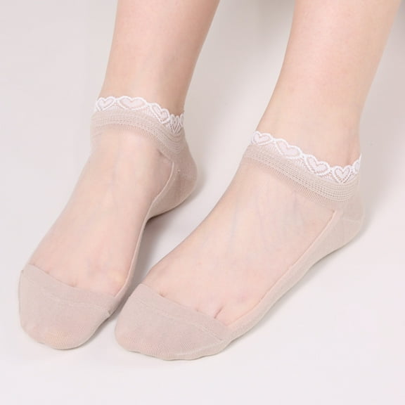 MSJUHEG Sheer Socks,Mesh Socks,See Through Socks,Trouser Socks Women,Lace Socks,Short Socks Lace Socks Breathable Glass Silk Socks Silk Lace Socks Beige One Size