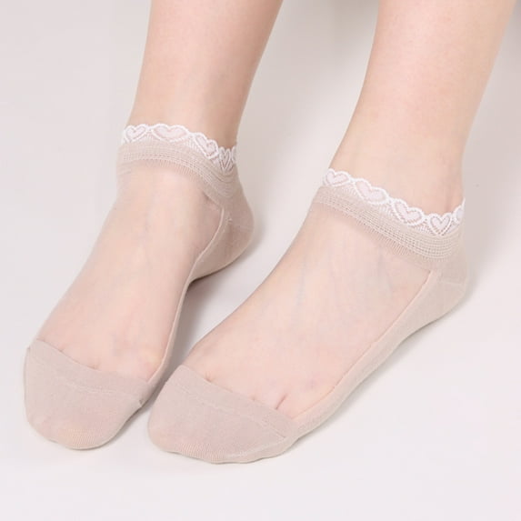 MSJUHEG Sheer Socks,Mesh Socks,See Through Socks,Trouser Socks Women,Lace Socks,Short Socks Lace Socks Breathable Glass Silk Socks Silk Lace Socks Beige One Size