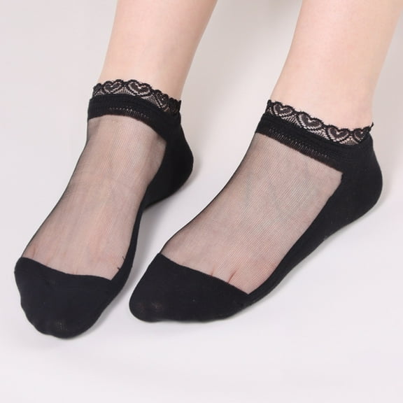 MSJUHEG Sheer Socks,Mesh Socks,See Through Socks,Trouser Socks Women,Lace Socks,Short Socks Lace Socks Breathable Glass Silk Socks Silk Lace Socks Black One Size