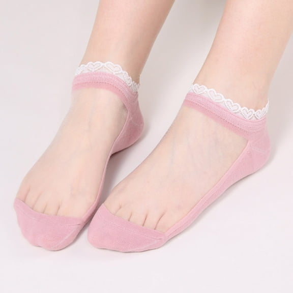 MSJUHEG Sheer Socks,Mesh Socks,See Through Socks,Trouser Socks Women,Lace Socks,Short Socks Lace Socks Breathable Glass Silk Socks Silk Lace Socks Pink One Size