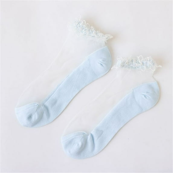 MSJUHEG Sheer Socks,Mesh Socks,See Through Socks,Trouser Socks Women,Lace Socks,Summer Socks Transparent Sock Cute Casual Short Gift Women Silk Socks Blue One Size