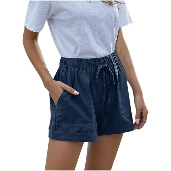 MSJUHEG Shorts For Women Workout Shorts Womens Womens Plus Size Comfy Drawstring Elastic Waist Pocket Loose Shorts Pants Womens Shorts Dark Blue 4Xl