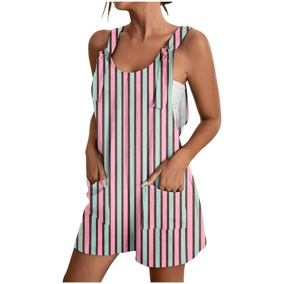 MSJUHEG Shorts Jumpsuit,Overalls for Women,Spaghetti Strap Overall,Women's Spring Striped Pocket Loose Casual Jumpsuit,Rompers for Women,Jumpsuits for Women Pink M