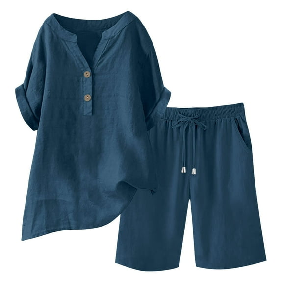 MSJUHEG Shorts Pants Lounge Sets Two Piece Summer Sets for Women Plus Size Lounge Sets for Women Womens Pajama Sets Shorts Biker Short Set Pants Sets Women 2 Piece Outfits Summer Set Dark Blue 2XL