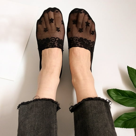 MSJUHEG No Show Socks Womens,Lace Socks,Womens Socks,Footies Socks,Flat Socks,Lace Socks Breathable Socks Ballerina Socks Transparent Low Socks Black One Size