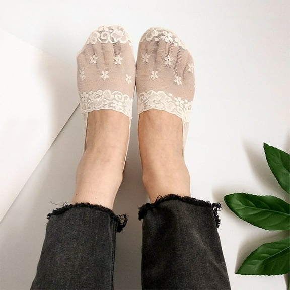 MSJUHEG No Show Socks Womens,Lace Socks,Womens Socks,Footies Socks,Flat Socks,Lace Socks Breathable Socks Ballerina Socks Transparent Low Socks White One Size