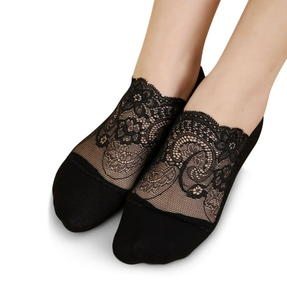 MSJUHEG No Show Socks Womens,Lace Socks,Womens Socks,Footies Socks,Flat Socks,Pearl Lace Socks Breathable Socks Ballerina Socks Transparent Low Socks Black One Size