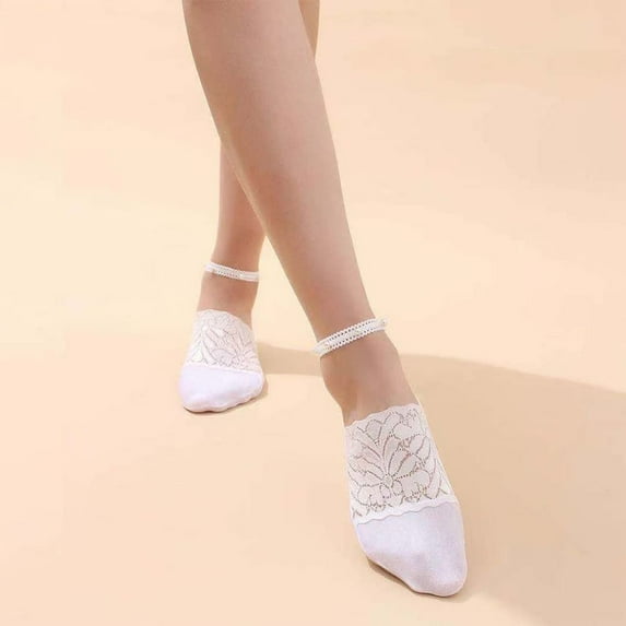 MSJUHEG No Show Socks Womens,Lace Socks,Womens Socks,Footies Socks for Women,Flat Socks,1 Pairs Pearl Lace Breathable Ballerina Non Slip Transparent Low White One Size