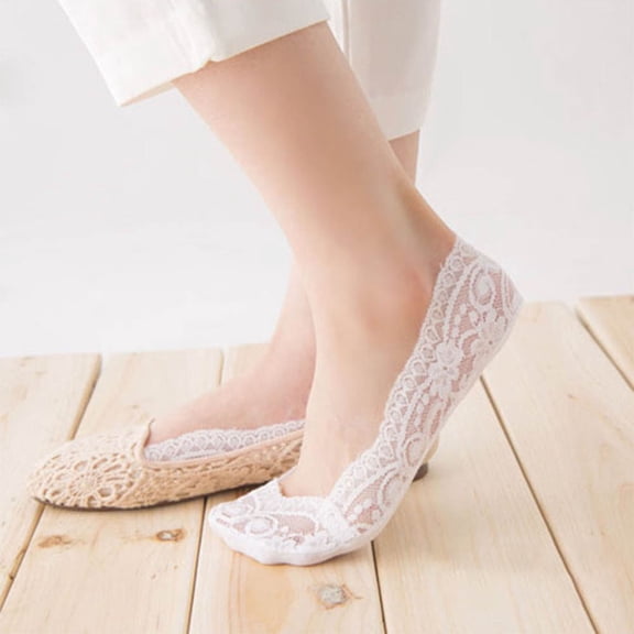 MSJUHEG No Show Socks Womens,Lace Socks,Womens Socks,Footies Socks for Women,Flat Socks,Fashion Womens Cotton Blend Lace Antiskid Low Cut Toe Ankle Sock White One Size