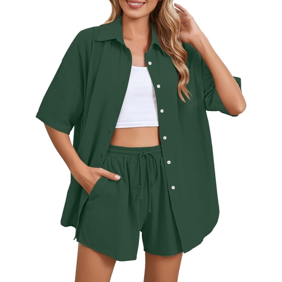 MSJUHEG Sleep Sets for Women Summer Set Summer 2 Piece Sets for Women Womens Matching Sets Summer Plus Size Lounge Sets for Women Womens Pajama Sets Shorts Short Set Green 2 S