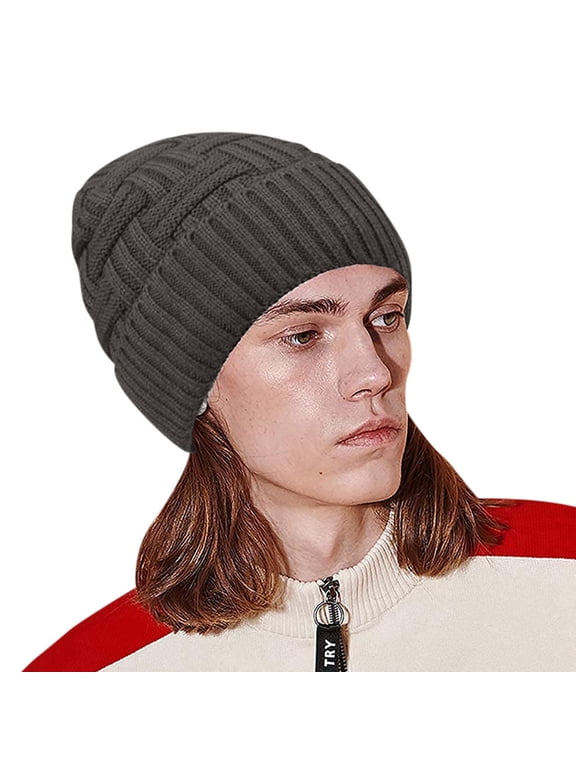Slouchy Beanies Hats for Men Women Cable Knit Winter Hats Chunky Beanie Skull Warm Cap for Men Women Unisex Gray One Size