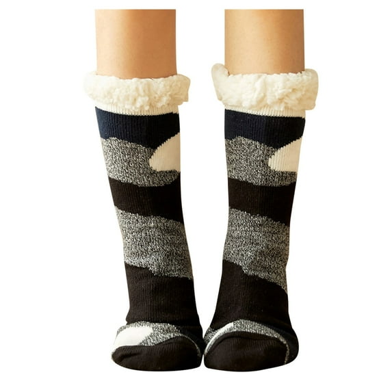 MSJUHEG Socks For Women Womens Socks Women'S Winter Super Soft Warm Fuzzy Fleece-Lined Grippers Slipper Socks Thigh High Socks Black One Size