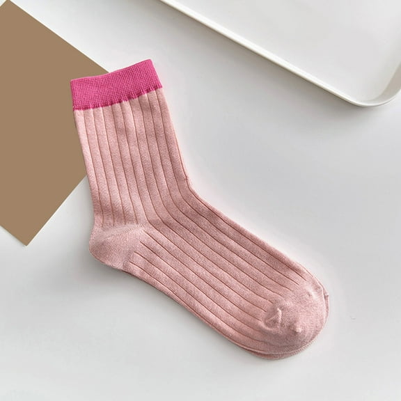 MSJUHEG Socks for Women,Running Socks,Fuzzy Socks,Womens Ankle Socks,Crew Socks for Women,Women's Medium Tube Summer Thin Color Contrast Summer Stockings Pink One Size