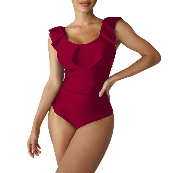 MSJUHEG Spaghetti Strap Swim Suit,Front Cross Bathing Suits,Slimming Bathing Suits for Women,Womens Swimsuits,Ruched Swimsuits for Women,High Leg One Piece Swimsuit Women,Push Up Swimwear Red M