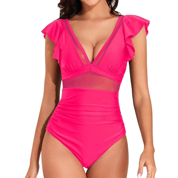 MSJUHEG Sport Swim Suits,Square Neck Bathing Suits for Women,Slimming Bathing Suits for Women,Ruched Swimsuits for Women,Sporty One Piece Swimsuits for Women,, Watermelon Red XL