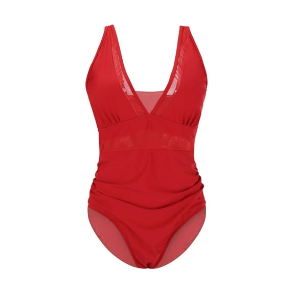 MSJUHEG Strapless Bathing Suits,Strapless Swimsuits for Women,V Neck,Cross Back,Halter Swimwear,Ribbed One Piece Swimsuits for Women,1 Piece Swimsuit Red 2XL