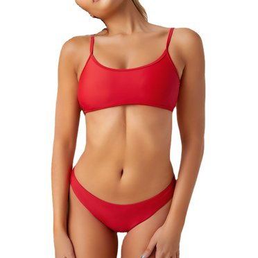 MSJUHEG Strapless Bathing Suits for Women,Bathing Suits for Women,Sporty Bikini Sets for Women,Bikini Tops Full Coverage Bottoms,Bralette Bikini Set,Boho Swimsuits for Women, Red M