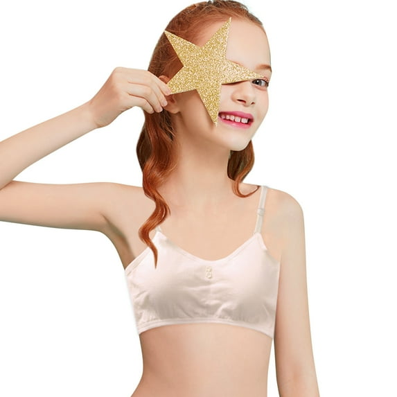 MSJUHEG Strapless Bra Bra Big Girls Student Training Bras Wireless Light Padded Sports Cropped Cami Bras For Teens Underwear Adjustable Bra Vest Teenager Underclothes Sticky Bra Beige One Size