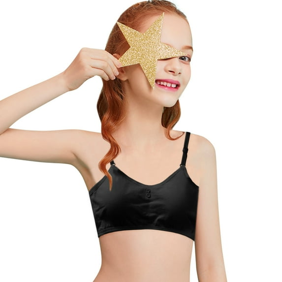 MSJUHEG Strapless Bra Bra Big Girls Student Training Bras Wireless Light Padded Sports Cropped Cami Bras For Teens Underwear Adjustable Bra Vest Teenager Underclothes Sticky Bra Black One Size