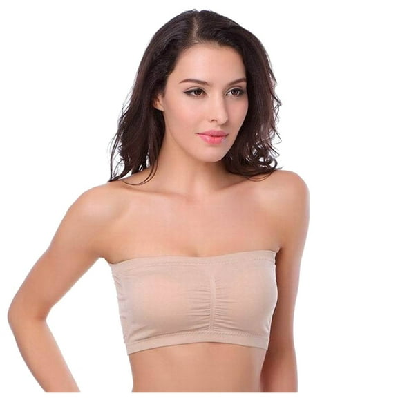 MSJUHEG Strapless Bra Wireless Bra Bras For Women No Underwire Women'S Strapless Bra Hollow Out Back Stretch Soft Bralette Underwear Removable Padded Bralette Beige L