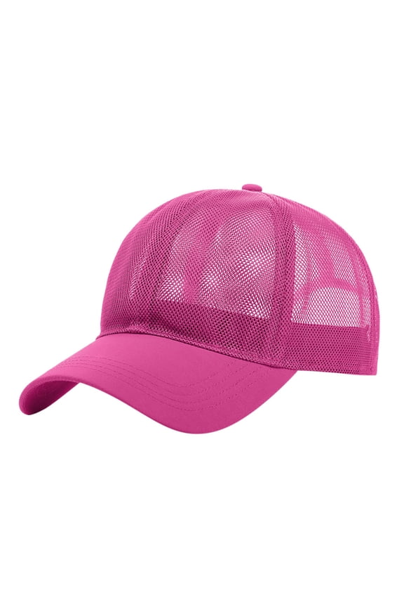 Summer Mesh Baseball Cap Ball Curved Sun Protection Sport Hats Adjustable Summer Hat Sunscreen Hat High Messy Bun Caps Soft Top Cap Trucker Cap with Ponytail Hole Hot Pink One Size