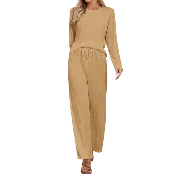 MSJUHEG Summer Pants Sets Women 2 Piece Outfits Matching Sets for Women Womens Two Piece Sets Summer Summer Work Outfits for Women Travel Outfits for Women 2 Piece Sets Khaki L