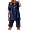 thumbnail image 1 of MSJUHEG Summer Set Plus Size Lounge Sets for Women Linen Shorts for Women 2 Piece Workout Sets for Women Two Piece Short Set for Women Workout Sets for Women Shorts Pants Lounge Sets Navy 4XL, 1 of 7