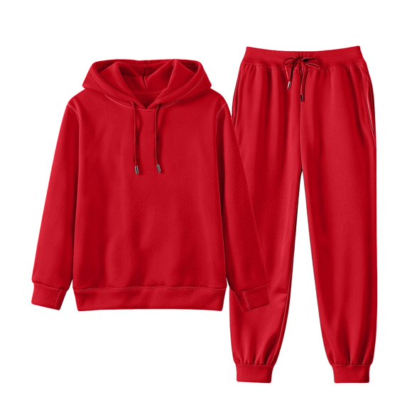 MSJUHEG Summer Sweatsuits for Women Long Sleeve Sweatshirt Hooded Pantsuit Jogger Pants Pockets Casual Sweat Set Side Pockets Leisure Wear Sets Winter Spring Fashion Clothes A7 Red 3xl