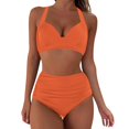 thumbnail image 1 of MSJUHEG Summer Swimsuit,Womens Bikini,High Waisted Bikini Sets for Women,Push Up Bathing Suits for Women,Ribbed Swimsuit for Women,Bathing Suit with Shorts,Summer Bikinis Orange S, 1 of 5