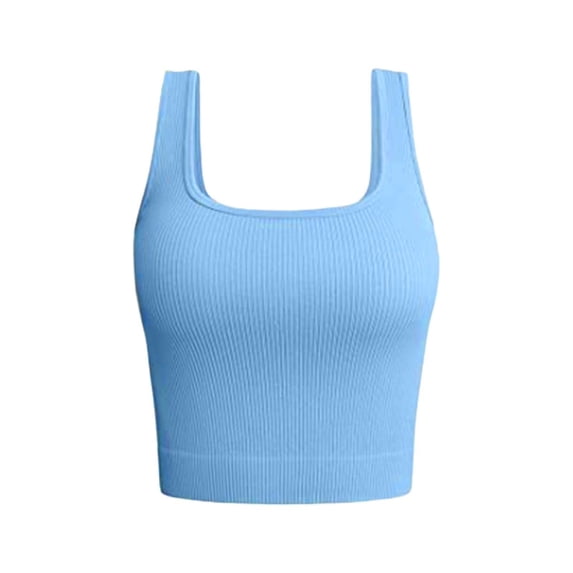 MSJUHEG Summer Tops for Women Racerback Sports Bras for Women Slim Fit Shirts for Women T-shirts for Women Crop Tops Yoga Tank Tops for Women Athletic Tank Tops for Women Tube Top Blue L
