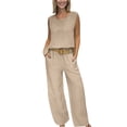 thumbnail image 1 of MSJUHEG Summer Work Outfits for Women Travel Outfits for Women Summer Pants Sets Women 2 Piece Outfits 2 Piece Outfits 2025 Travel Outfits for Women 2 Piece Sets Beige L, 1 of 9