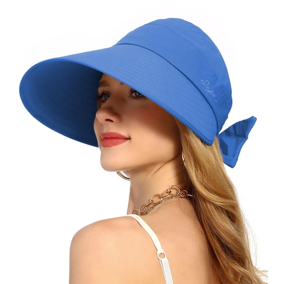 MSJUHEG Sun Hats for Women Sunvisor Hat Womens Open Top Sun Hats for Women Gardening Hat Womens Sun Visor Beach Visor Visors for Women Foldable Sun Hat Travel Hat Blue One Size