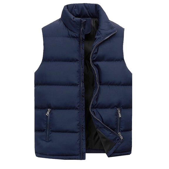 MSJUHEG Sweater Vest Tank Tops Men Round Neckline Sleeveless Men Women Winter Fashion Casual Solid Color Zipper Collar Sleeveless Cotton Padded Vest Top Features Mens Vest Navy Xxxxxl