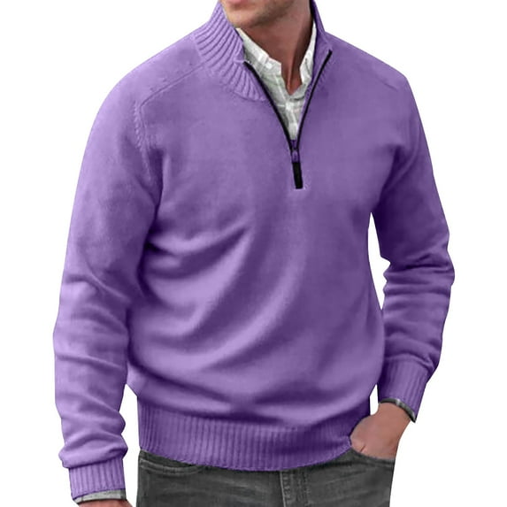 MSJUHEG Sweaters For Women Mens Sweater Autumn Men'S Solid Color Casual Loose V Neck Tight Pullover Sweater Sweaters For Men Purple 1 4Xl