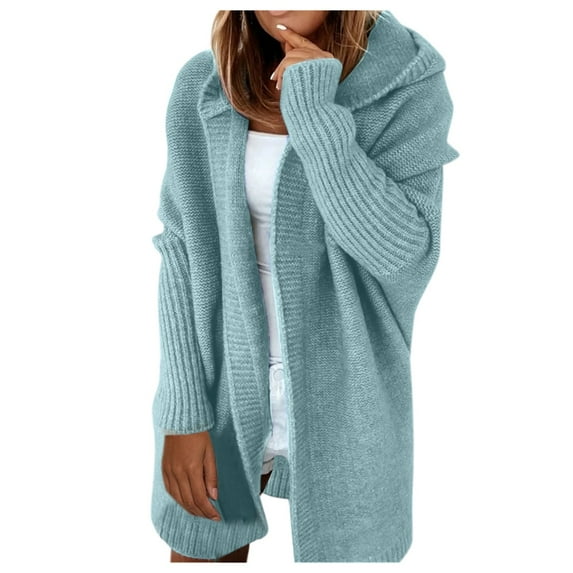 MSJUHEG Sweaters For Women Cardigan Sweaters For Women Solid Color Hooded Open Stitch Batwing Sleeve Sweater Cardigan Coat Womens Cardigan Sweaters Green L