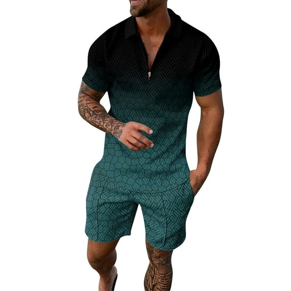 MSJUHEG Sweatpants For Men Polo Shirts For Men Mens Short Sleeve Casual Shirt And Shorts Sets Two Piece Summer Outfits Zip Tracksuit Set Lounge Sets For Women Navy 4Xl
