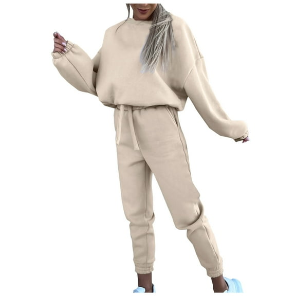 MSJUHEG Sweatpants Women Pants For Women Tracksuit Autumn Winter New Able Solid Color Sweater Pants Two Piece Set Cargo Pants Women Beige Xl