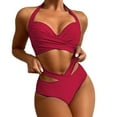 thumbnail image 1 of MSJUHEG Ribbed Swimsuit for Women,Plus Size Swimsuit for Women,Bikini Tops Full Coverage Bottoms,Bathing Suit for Women,High Waisted Swimsuits for Women,Crisscross Tie Back Bathing Suit, Red M, 1 of 8