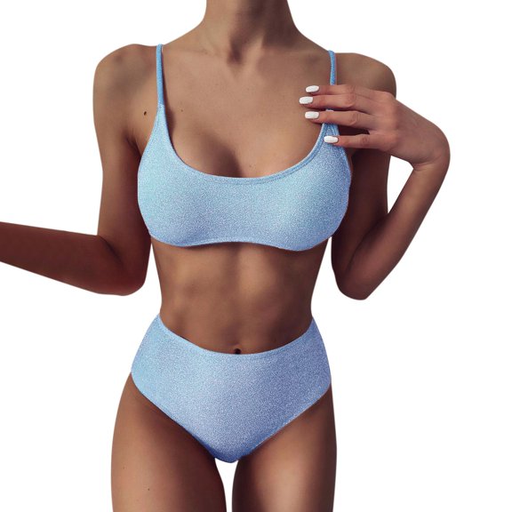 MSJUHEG Swim Suits for Women 2025,Boho Swimsuits for Women,Bikinis Set,2 Piece Bikini Sets,Bathing Suit for Women Bikini,Thong String 2 Piece Bikini Set,Bralette Bikini Set Light Blue S