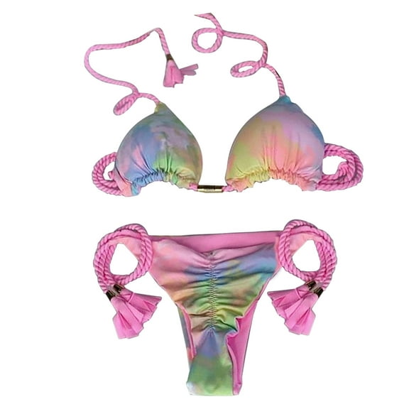 MSJUHEG Swim Suits for Women 2025,Halter String,Spaghetti Straps,Knot Front,Boho Swimsuits for Women,Bathing Suit for Women Bikini,Tie Back Bathing Suit Hot Pink L