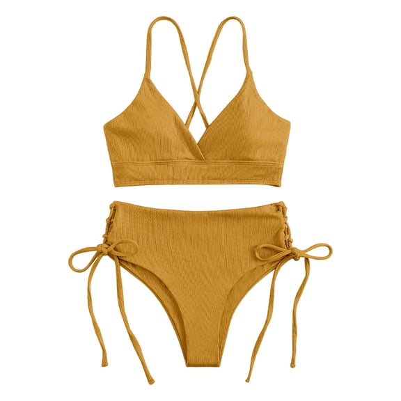 MSJUHEG Swim Suits for Women 2025,Thong Bikini Sets for Women,Tie Back Bathing Suit,Bathing Suit for Women,Summer Swimsuit,Boho Swimsuits for Women,2 Piece Bikini Sets Yellow S
