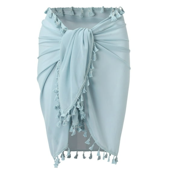 MSJUHEG Swimsuit Cover Up,Sheer Short Skirt,Bathing Suit Wrap,Swimsuit Scarf,Beach Cover Up Skirt,Beach Wrap Skirt,Scarf for Swimwear Light Blue One Size