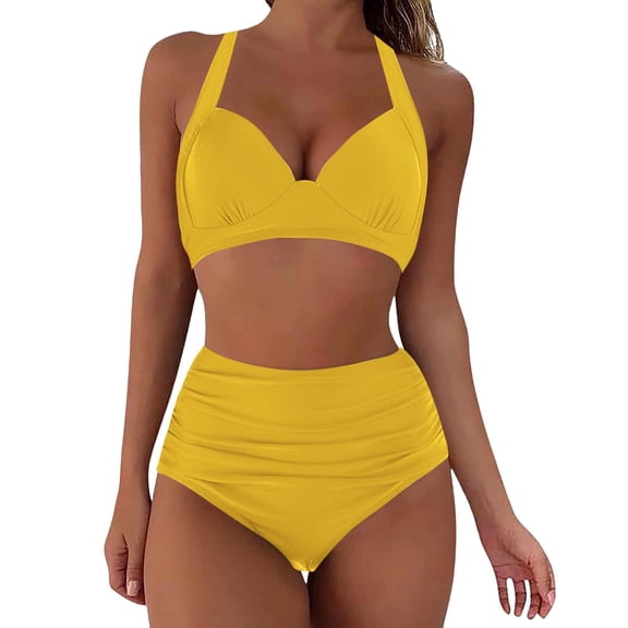 MSJUHEG Bathing Suits,Bathing Suit with Shorts,Floral Swimsuits for Women,Full Coverage Swimsuits for Women,Two Piece Swimsuit,Bathing Suit for Women Bikini,Sporty Bikini Sets for Women Yellow XL