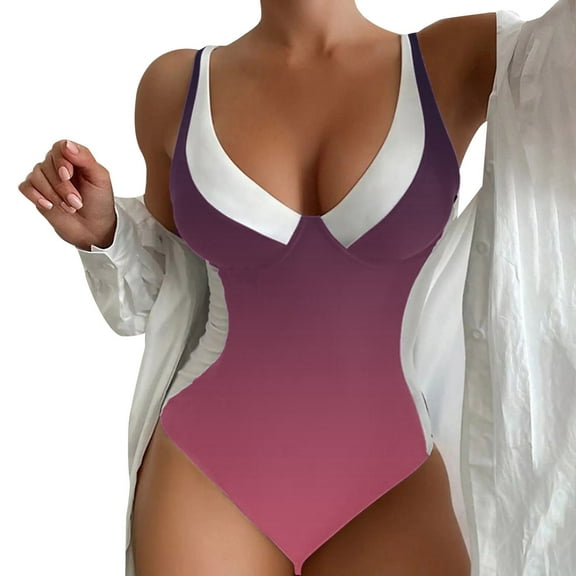 MSJUHEG Swimwear Monokinis,Bathing Suit Monokini,Short Sleeve Bathing Suit,Tie Side,High Cut Backless,Push Up Bathing Suits for Women,Tummy Control Bathing Suits Watermelon Red 2XL