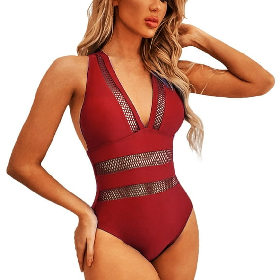 MSJUHEG Swimwear Monokinis,Push Up Swimwear,1 Piece Swimsuit,Swimsuits for Women 2025,Womens One Piece Swimsuits,Bandeau Bathing Suits,Monokini Red S