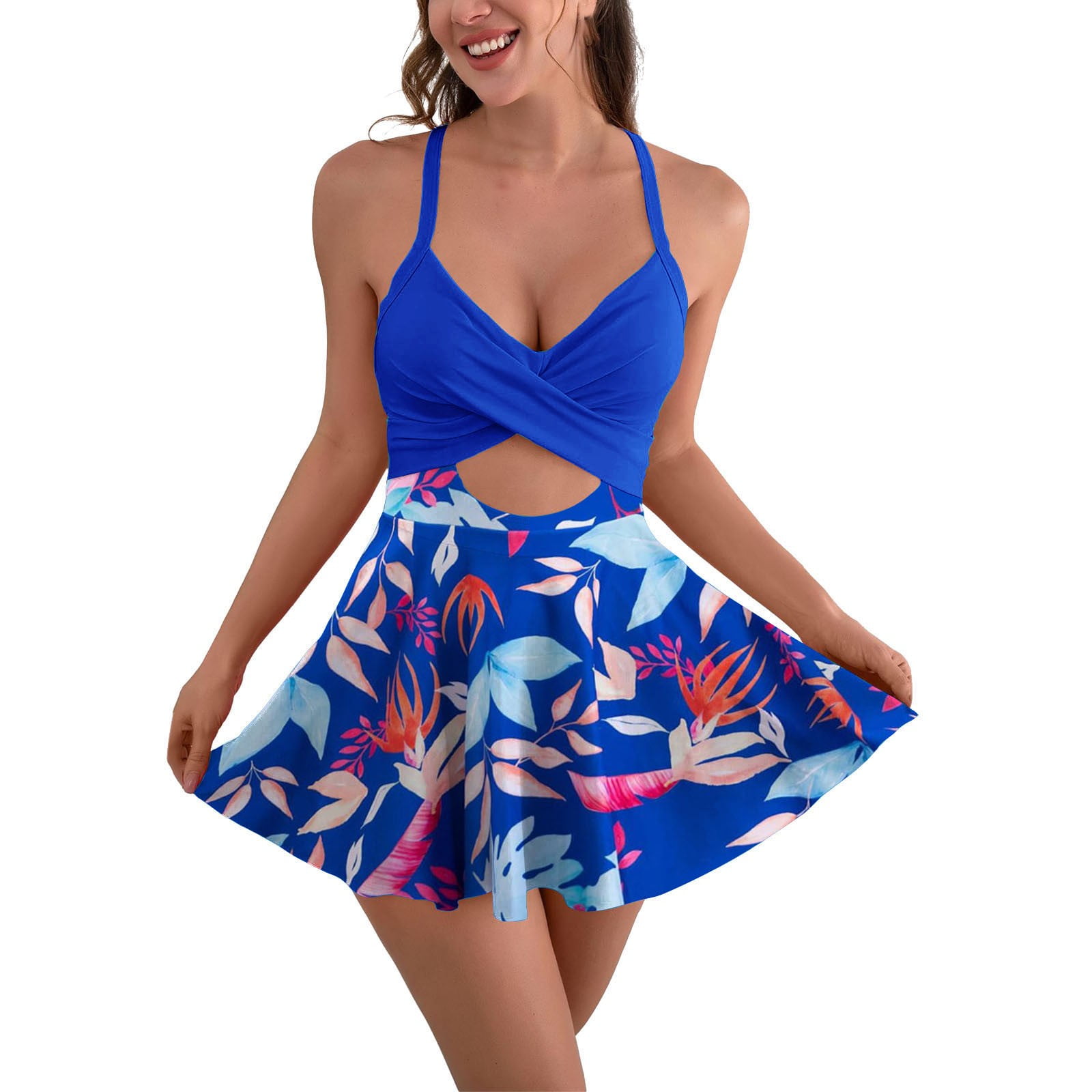 MSJUHEG Tankini Swimsuit,Swimdress for Women,Bathing Suit Skirt,Ruched ...