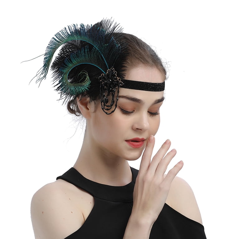 Vintage Flapper Headpiece Feather Hair Clip Gatsby Costume Headband Tea Party Amazon.com : Yokawe 1920s Peacock Feather Hair Clip,Flapper  main image 3
